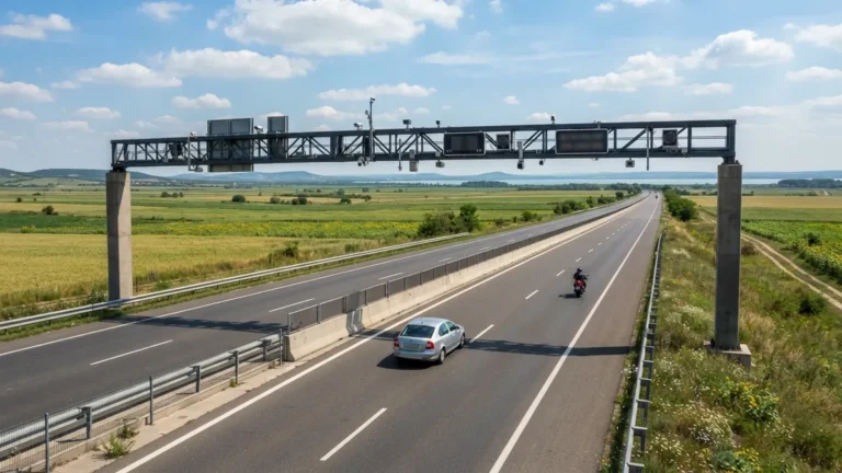 Maďarská dálnice s kamerovou bránou nedaleko Balatonu