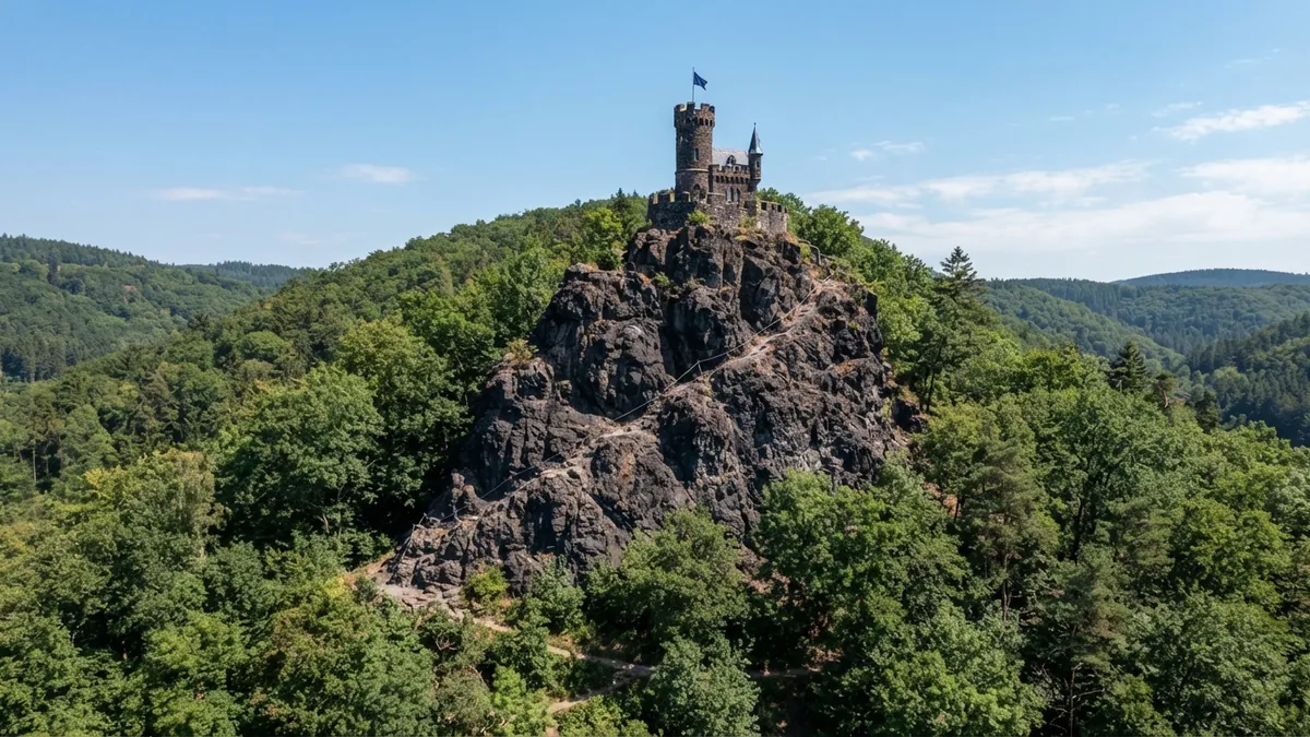 Skalní masiv pod hradem Hněvín s ocelovým lanem ferraty