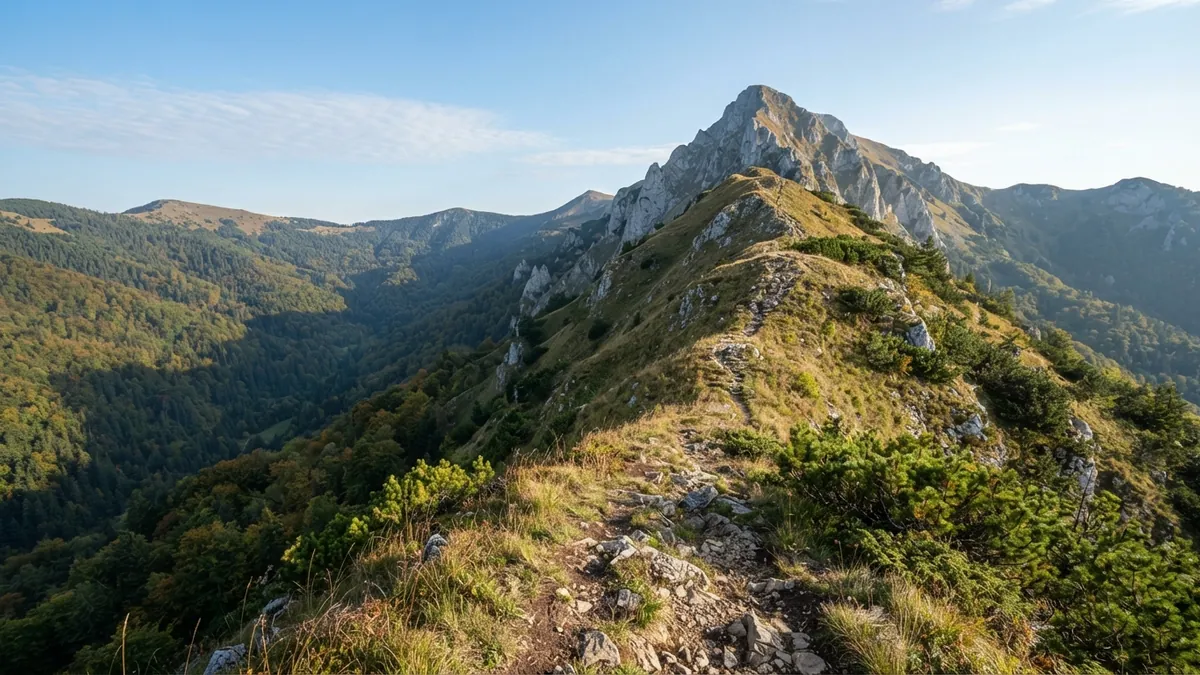Hřebenová cesta Malou Fatrou s výhledem na skalnatý vrchol