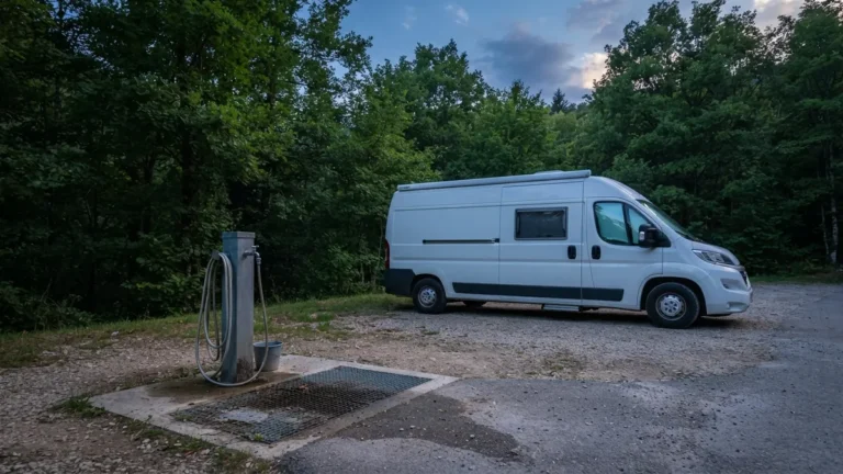 Servisní stanice pro obytná auta s výlevkou a kohoutkem v kempu