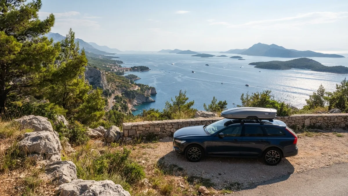 Rodinné auto na vyhlídce nad Jadranem v Chorvatsku