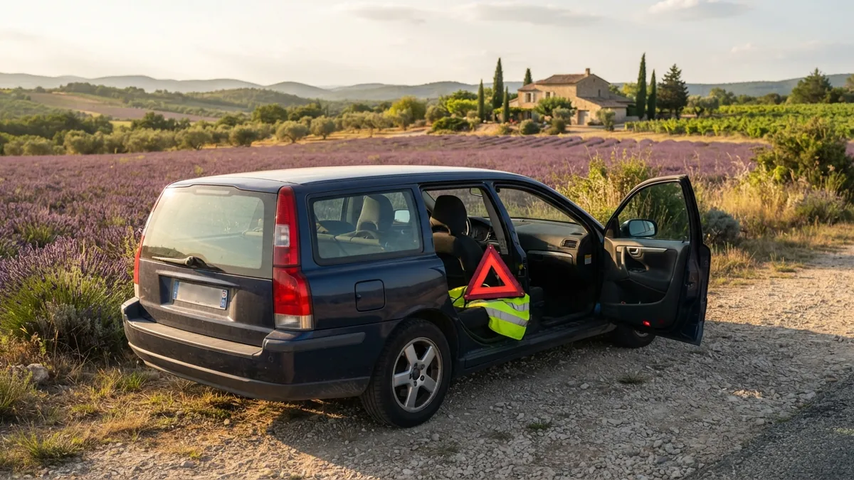 Auto zaparkované u levandulového pole v Provence ve Francii
