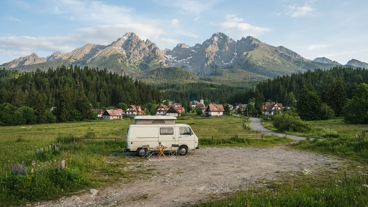 Dodávka na parkovišti pod štíty Vysokých Tater na Slovensku